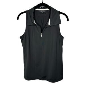 Maggie Lane Black Sleeveless Collared Quarter Zip Golf Shirt Women's Large